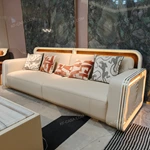 Modern Luxury Seating Collection with 3D Relief Craftsmanship, Natural Wood Veneer, Gold Stainless Steel Accents & Integrated Ambient Lighting